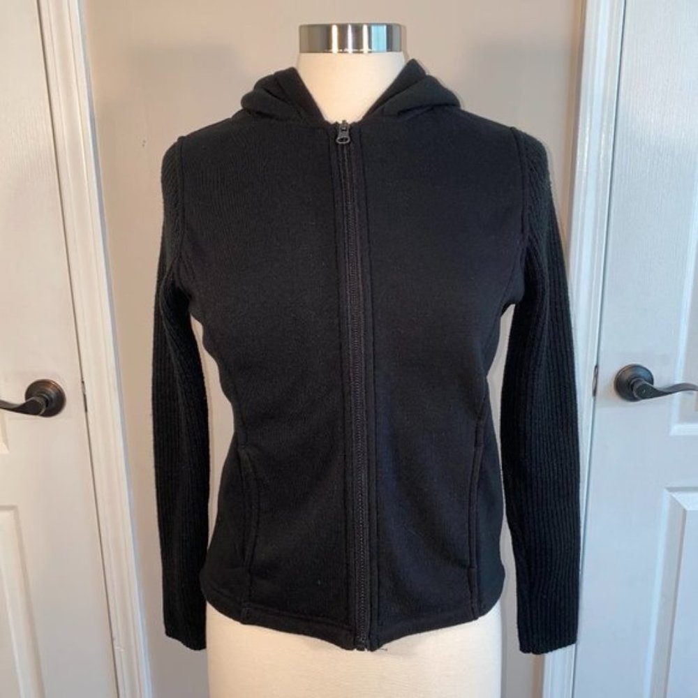 Black zip hoodie knit fleece PM medium petite EUC